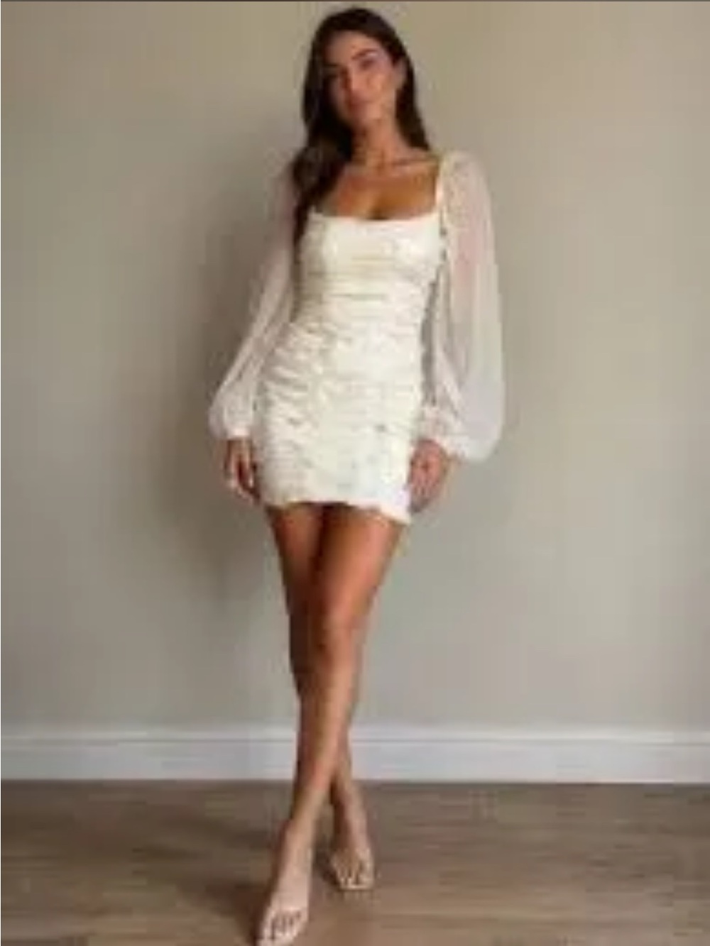 #271- NEW ruched white mini dress by Emory Park